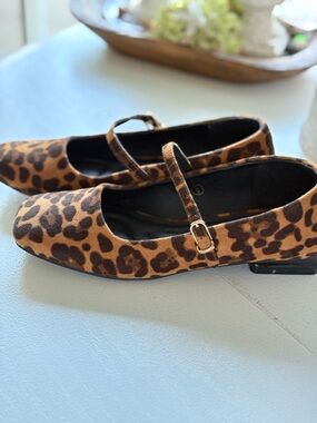Womens Leopard Print Mary Jane Flats - Tan/Brown